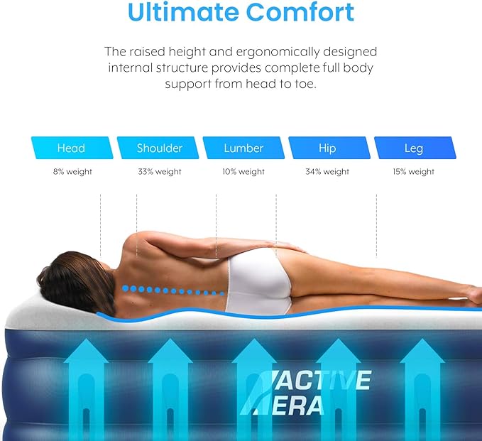 Active Era Premium 13" Queen Air Mattress with Built-in Electric Pump & Travel Bag