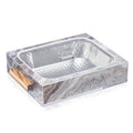 Agate 9x13 pan holder with marble pattern design and gold handles, ideal for serving and entertaining.