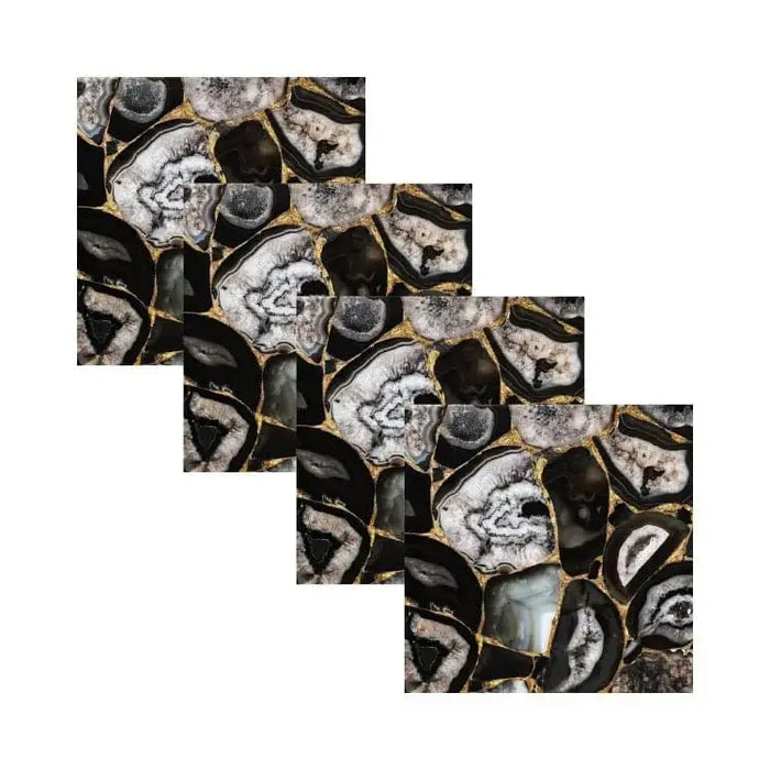 Agate charger plate with natural black and white striped stone pattern, ideal for formal table settings and Pesach dinners.