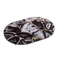 Black and white agate Hadlokas Neiros tray with natural stone veining and polished finish for Shabbat candle lighting.