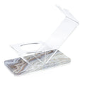 Agate wine stand with natural stone base and clear acrylic holder, ideal for displaying wine bottles at Shabbat dinners and holiday gatherings.