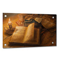 Alex Levin After Prayer painting depicting an open book with candlelight on wooden surface, warm brown tones, available in multiple sizes.