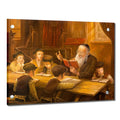 Alex Levin Cheder painting depicting figures in warm golden tones studying in a wooden interior space, available in multiple sizes from Waterdale Collection.