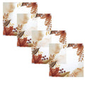 Autumn Chargers with fall foliage design in warm terracotta and gold tones on cream background, set of four round table chargers.