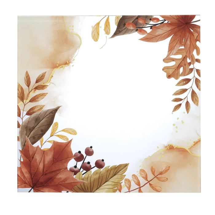 Autumn Chargers featuring watercolor fall leaves in rust, gold, and brown tones on a cream background, perfect for seasonal table settings.