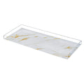Clear acrylic marble bread tray with gold accents and handles, perfect for serving or bathroom organization.