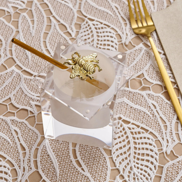 Bee honey dish with a decorative bee on the click-in Lucite cover for Rosh Hashana