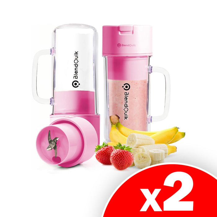 BlendQuik Portable Rechargeable Blender for Smoothies and Shakes, 14oz, Pink, 2 Pack