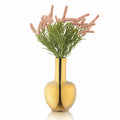 Blush faux floral arrangement in a gold vase with dried stems and greenery, perfect for home decor or gifting.