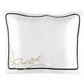 White leather Butterfly Challah Cover with gold butterfly design and dark piping detail by Waterdale Collection