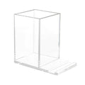 Chanukah candle and matches holder in clear Lucite with a square base built to display a brachos card