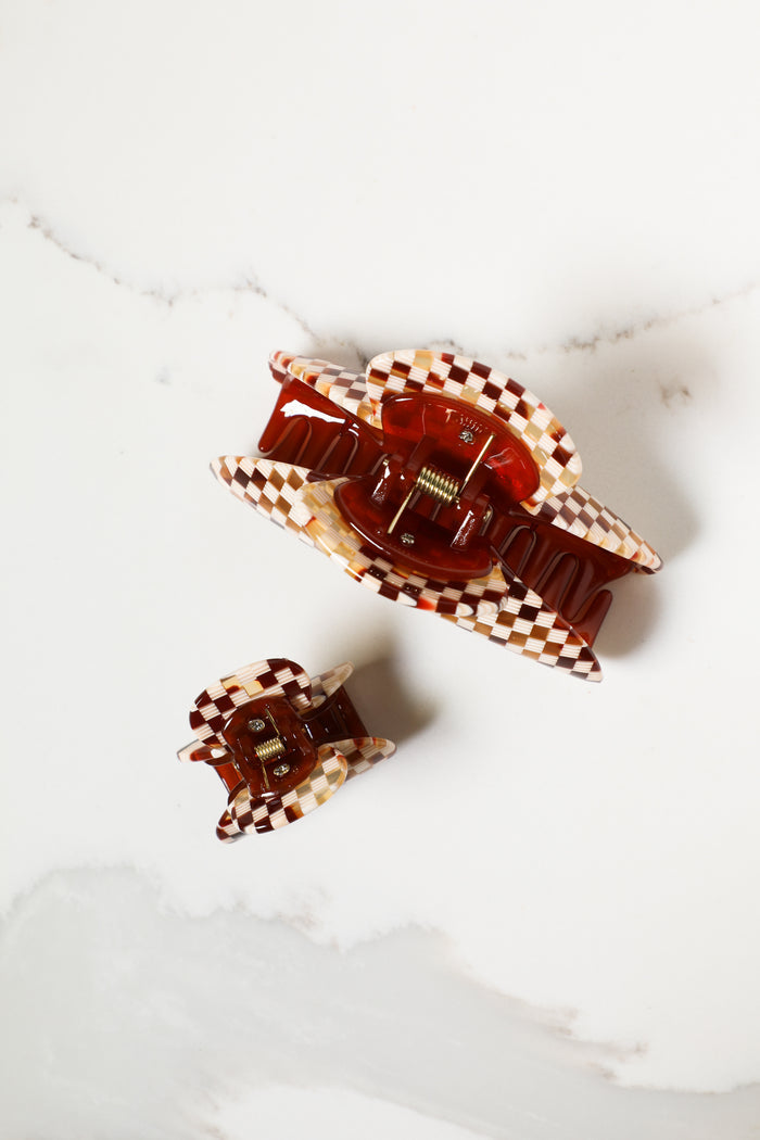 Checkered Tortoise Hair Clip
