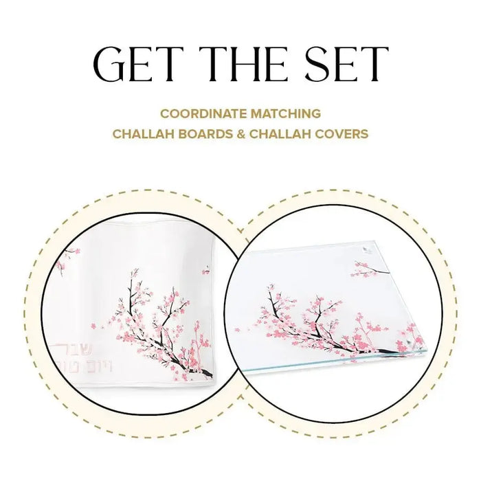Cherry Blossom Challah Board and Cover Set by Waterdale Collection featuring delicate floral design on white ceramic dishes.