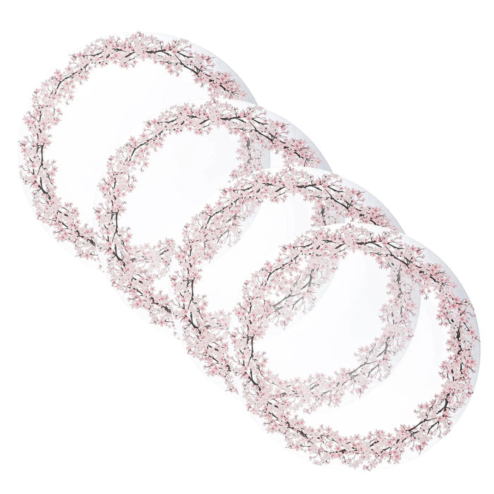 Set of four pink Cherry Blossom Chargers with delicate floral beaded design for elegant table settings.