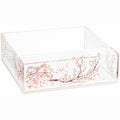Clear acrylic cherry blossom napkin holder with delicate pink floral design and white interior compartment for napkins.