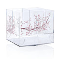 Clear acrylic silverware caddy featuring cherry blossom branch design in soft pink, rotating base for easy access to utensils.