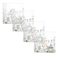 Chinoiserie Charger plate featuring delicate botanical illustrations with pagoda architecture, pink florals, and green foliage in soft watercolor style