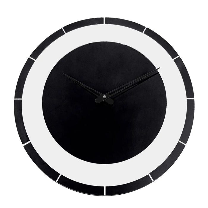Black and white circle wall clock with minimalist design, metal frame, and simple hour markers by Waterdale Collection.