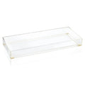 Clear acrylic Classic 2.0 Basic Tray with gold corner accents, rectangular design for bread or towel storage.