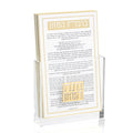 Classic 2.0 Bencher Set with cream-colored cover featuring gold Hebrew text and decorative border design on clear acrylic stand