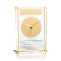 Classic 2.0 Chanukah Brachos Clock from Waterdale Collection in gold, a floating Lucite clock printed with the Hebrew brachos for Chanukah