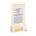 Classic 2.0 Chanukah Brachos Match Cloche from the Waterdale Collection, a Lucite match holder beside a card printed with the Chanukah brachos
