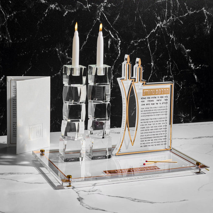 Classic 2.0 Hadlokas Neiros Sculpture by Waterdale Collection featuring geometric silver candlestick holders and cream base on marble surface