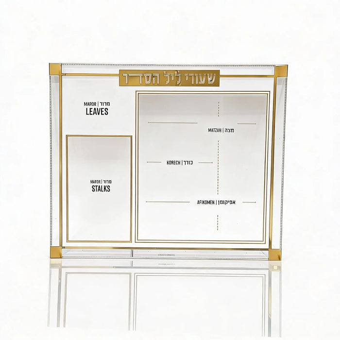 Classic 2.0 Shiurim Card in gold and silver lucite with printed text sections for Pesach table display