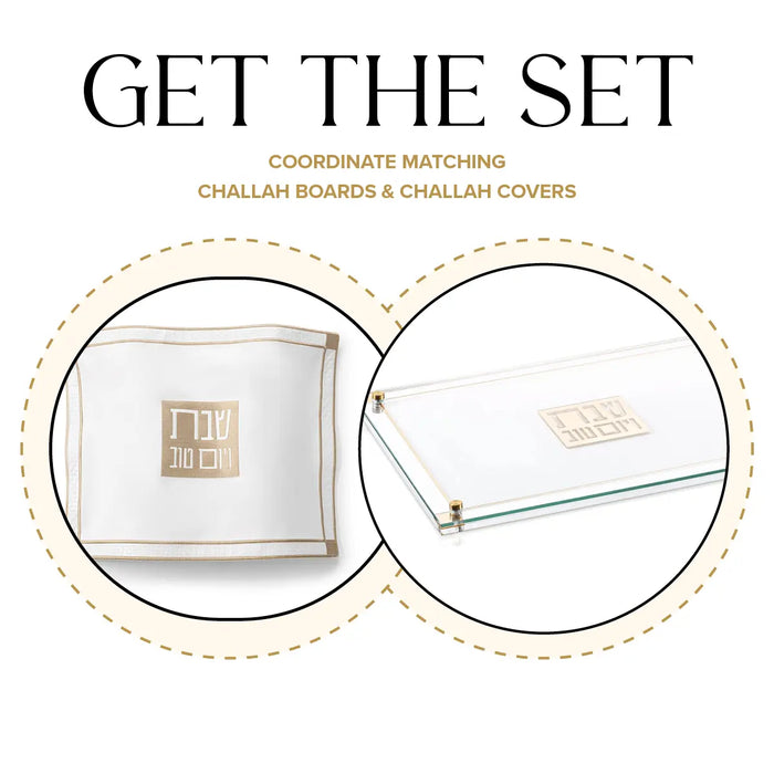 Classic 2.0 Challah Board and Cover Set by Waterdale Collection featuring white ceramic board with cover in lifestyle bundle view