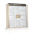Classic Bencher Set by Waterdale Collection featuring traditional text on cream pages in natural wood frame, ideal for Shabbat and holiday table settings.