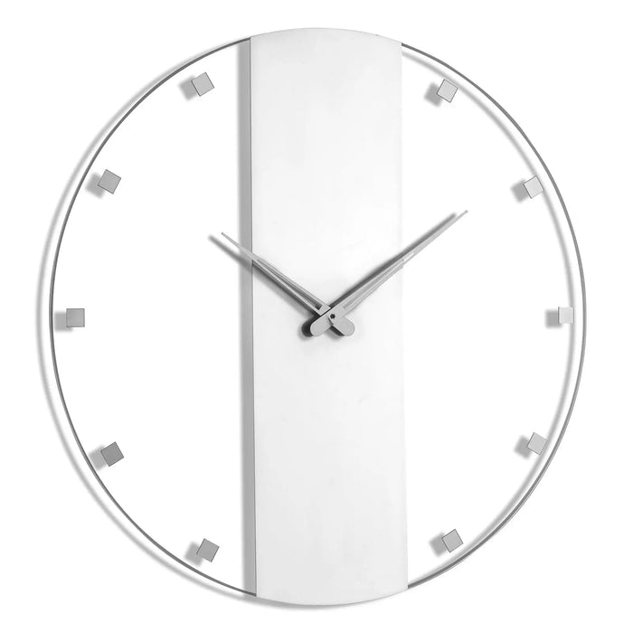 Classic minimalist wall clock with silver frame, white face, and square hour markers by Waterdale Collection.