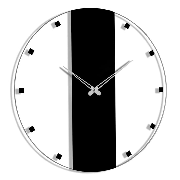 Classic wall clock with black vertical stripe center, white face, and square hour markers from Waterdale Collection home decor.