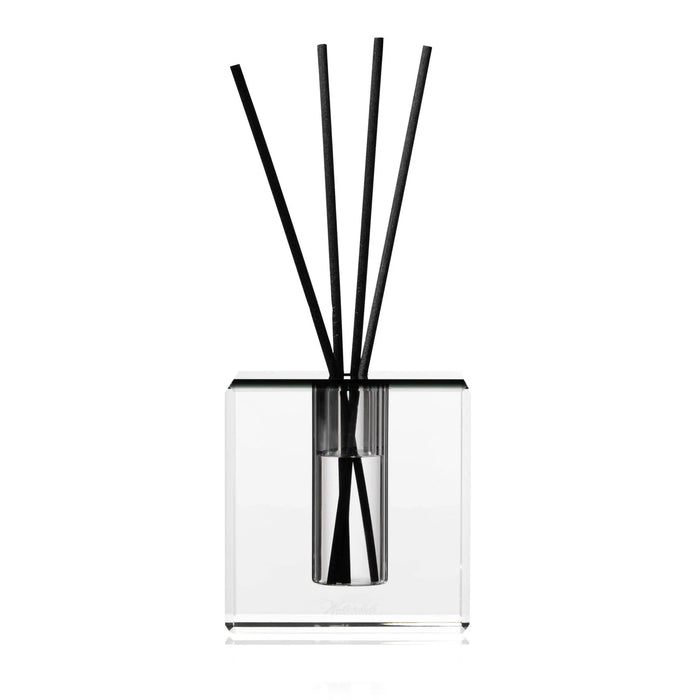 Classic Crystal Diffuser with black reeds in a clear glass square bottle from Waterdale Collection