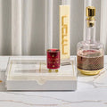 Classic Drawer Havdalah Set with white ceramic base holding spice containers, candlestick, and kiddush cup by Waterdale Collection.