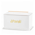 Classic white Lucite esrog box from Waterdale Collection with gold mirrored lettering and handle, for storing the esrog on Sukkot.