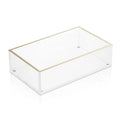 Clear acrylic guest towel holder with brushed gold trim and handles, modern rectangular design for bathroom or vanity display