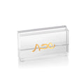 Clear acrylic classic knife stand with gold Hebrew lettering, perfect for Shabbat table and challah board display.