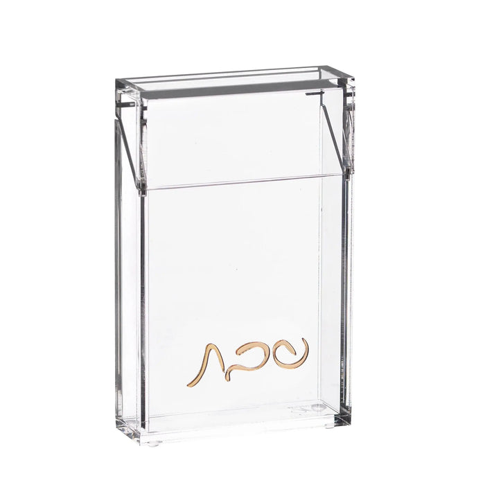 Classic Match Holder in clear glass with metal frame, designed for storing matches and candle lighting supplies on a table.