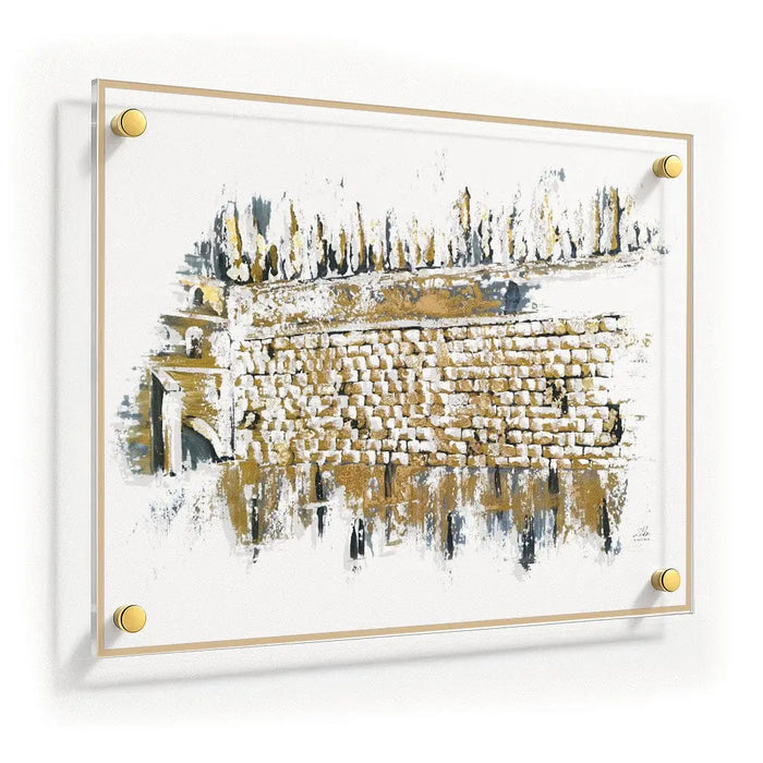 Clear Kosel at Winter painting featuring a detailed aerial view of Jerusalem's Western Wall surrounded by crowds in snow, framed wall art by Waterdale Collection.