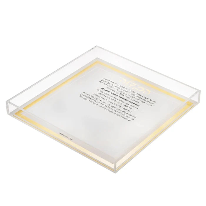 Cloche Havdalah set by Waterdale Collection featuring clear acrylic box with cream-colored base and white card inside, displayed at angle.