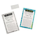 Blue and gray acrylic Hafrashas Challah cards with text, displayed flat showing colorable Jewish blessing cards for children ages 4-8.
