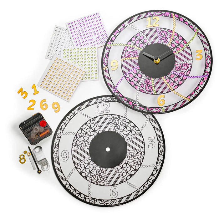 Color It Acrylic Rhinestone Clock in purple and gray with mosaic-style decorative elements and moving hands, perfect for creative DIY projects.