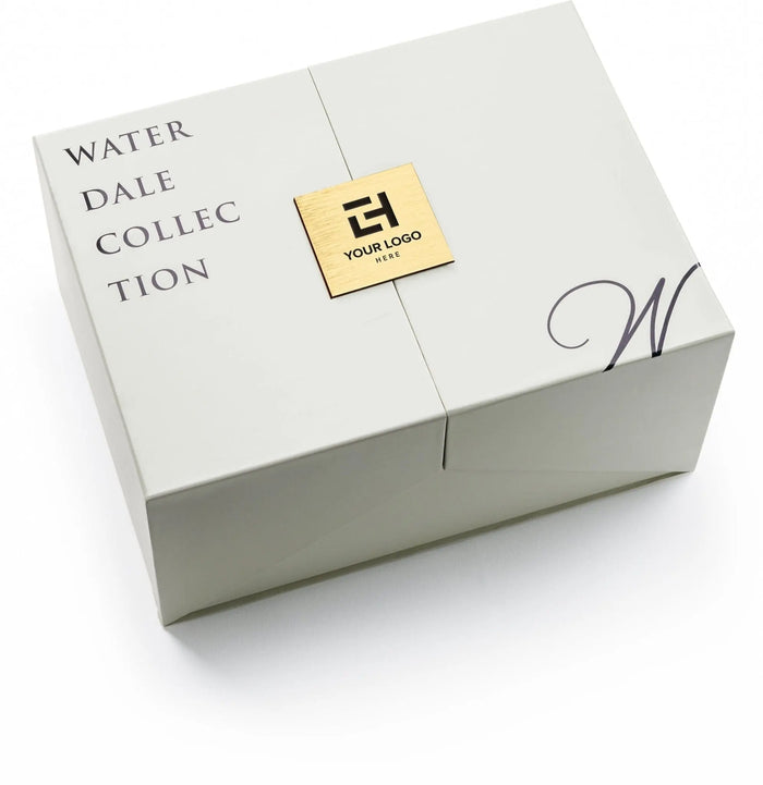 Waterdale Collection vase bencher set in white box with gold accent label, modern corporate gifting tabletop decor