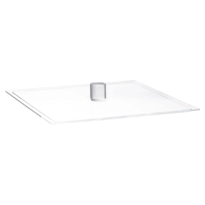 Clear acrylic cover for Luxe Square Tray with metal knob handle, designed for serving and holiday entertaining.