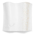 Crystal Challah Cover with silver and gold speckled design on white leather by Waterdale Collection for Shabbat.
