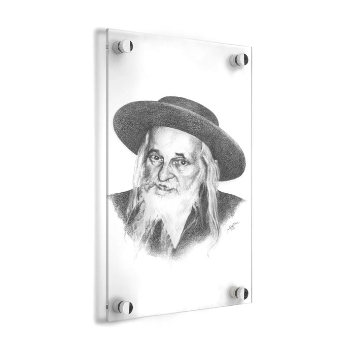 Custom Order Gadol Sketch wall art featuring a detailed black and white portrait drawing mounted on acrylic panels in multiple size options.