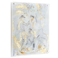 Dance with Joy painting featuring abstract figures in soft gray, blue, and gold watercolor tones on white canvas panel by Waterdale Collection.