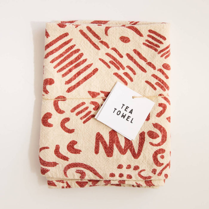 Dashes Tea Towel / Brick + Cream