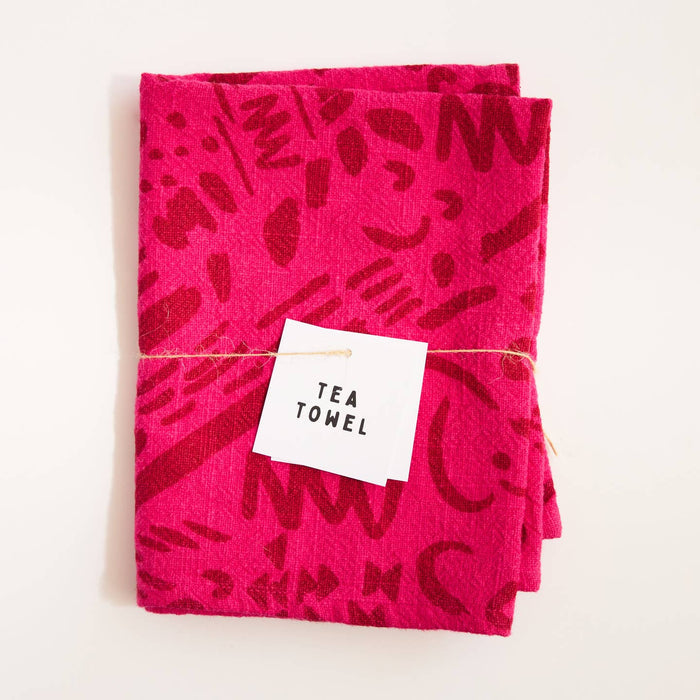Dashes Tea Towel / Brick + Hot Pink