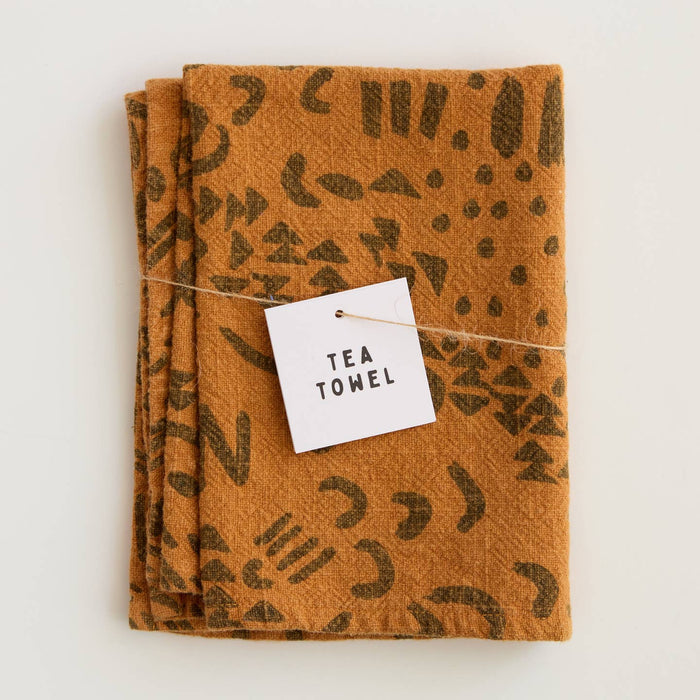 Dashes Tea Towel / Charcoal + Deep Gold
